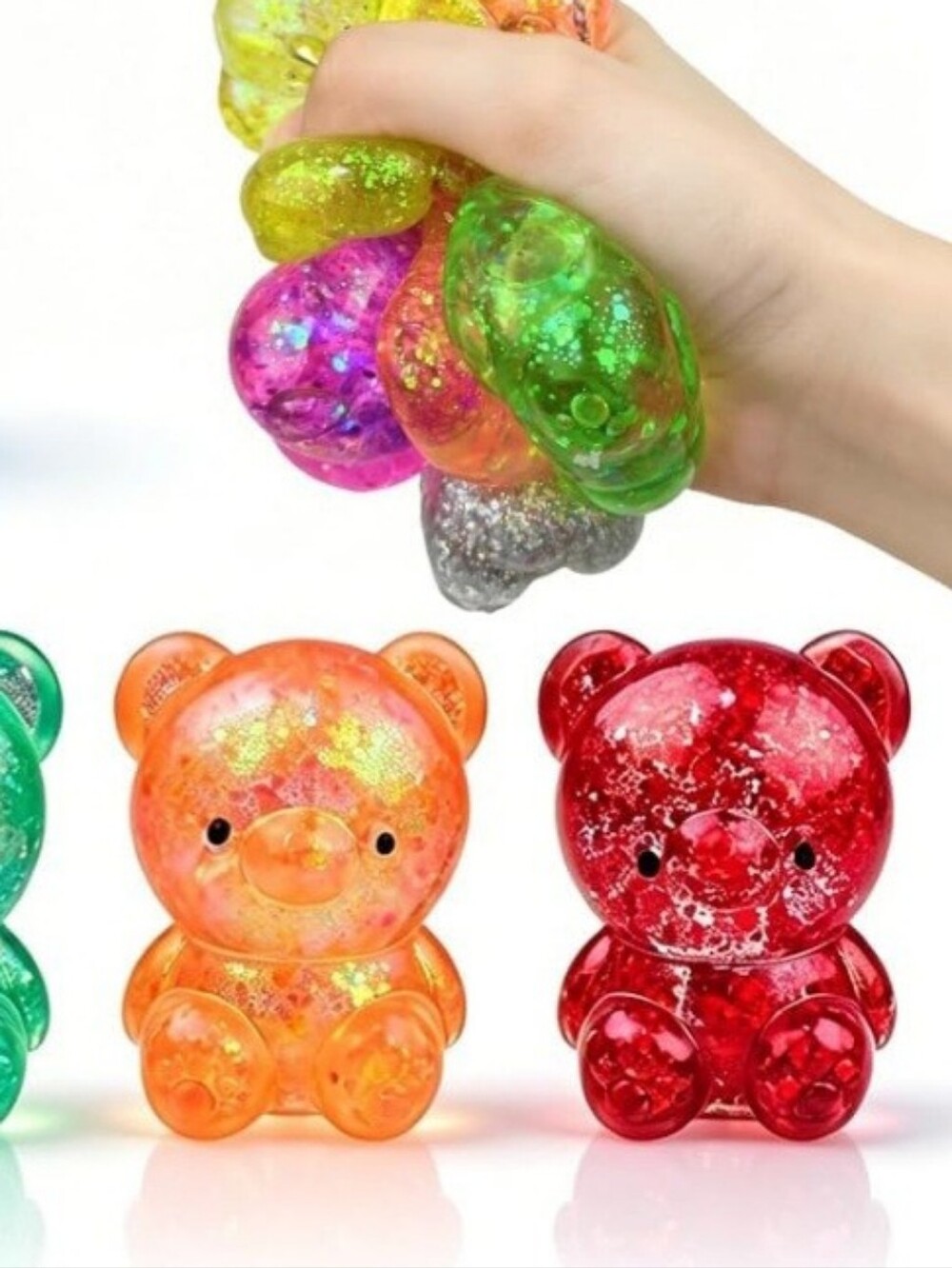 Glitter Bear Squeeze Squishy Toy - Multi-Color Options Sensory Stress Ball